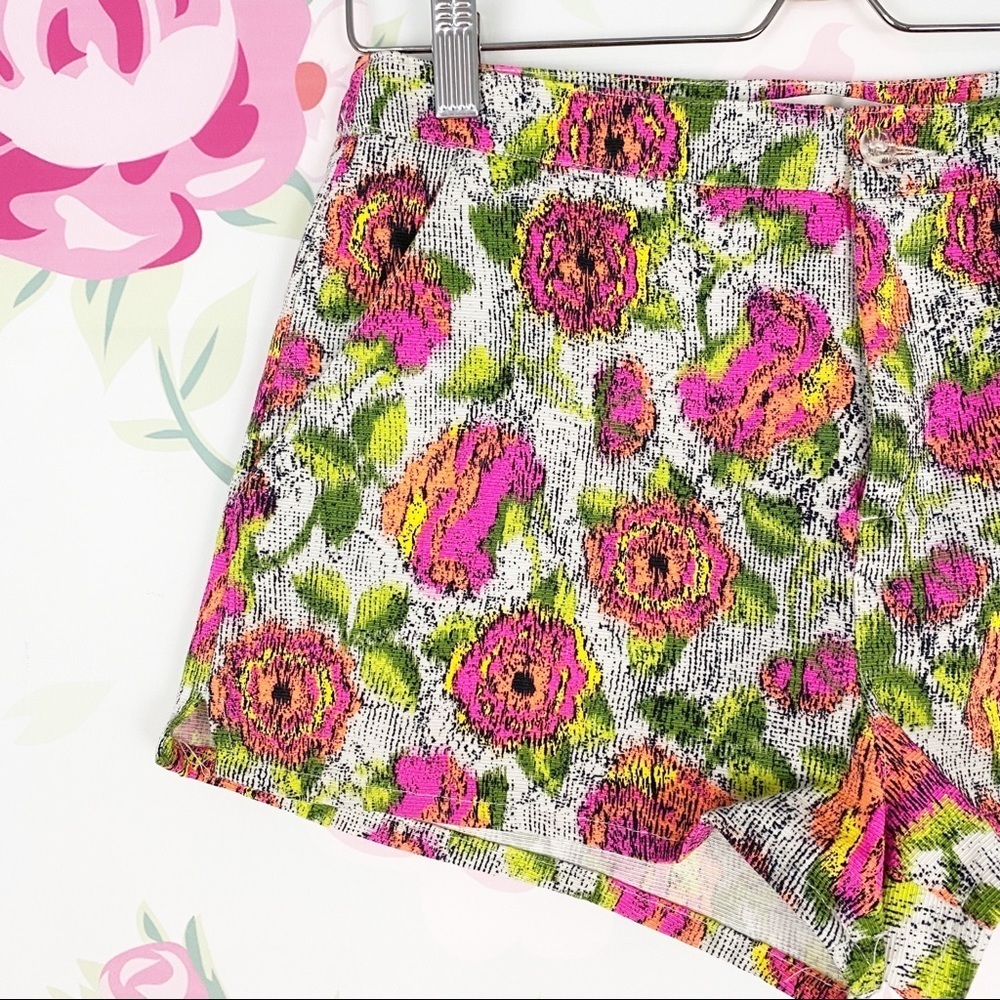 Zara Floral Print Neon High Rise Shorts S - Picture 6 of 10